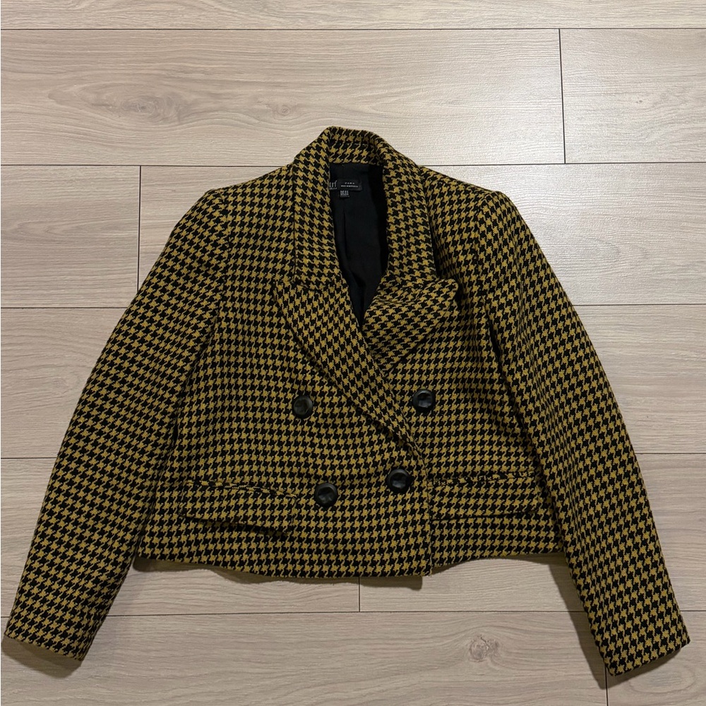 Zara Black and Tan Houndstooth Blazer